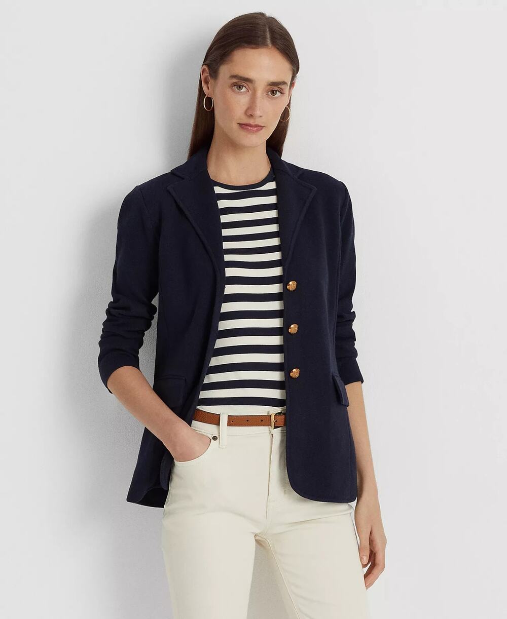 Lauren Ralph Lauren Petite Sweater-Knit Blazer Navy Size PM 4001